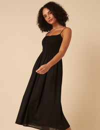 Black Ruched Bodice Tamara Midi Dress