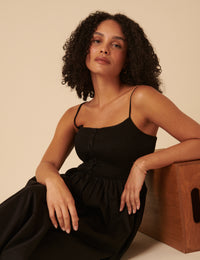 Black Ruched Bodice Tamara Midi Dress