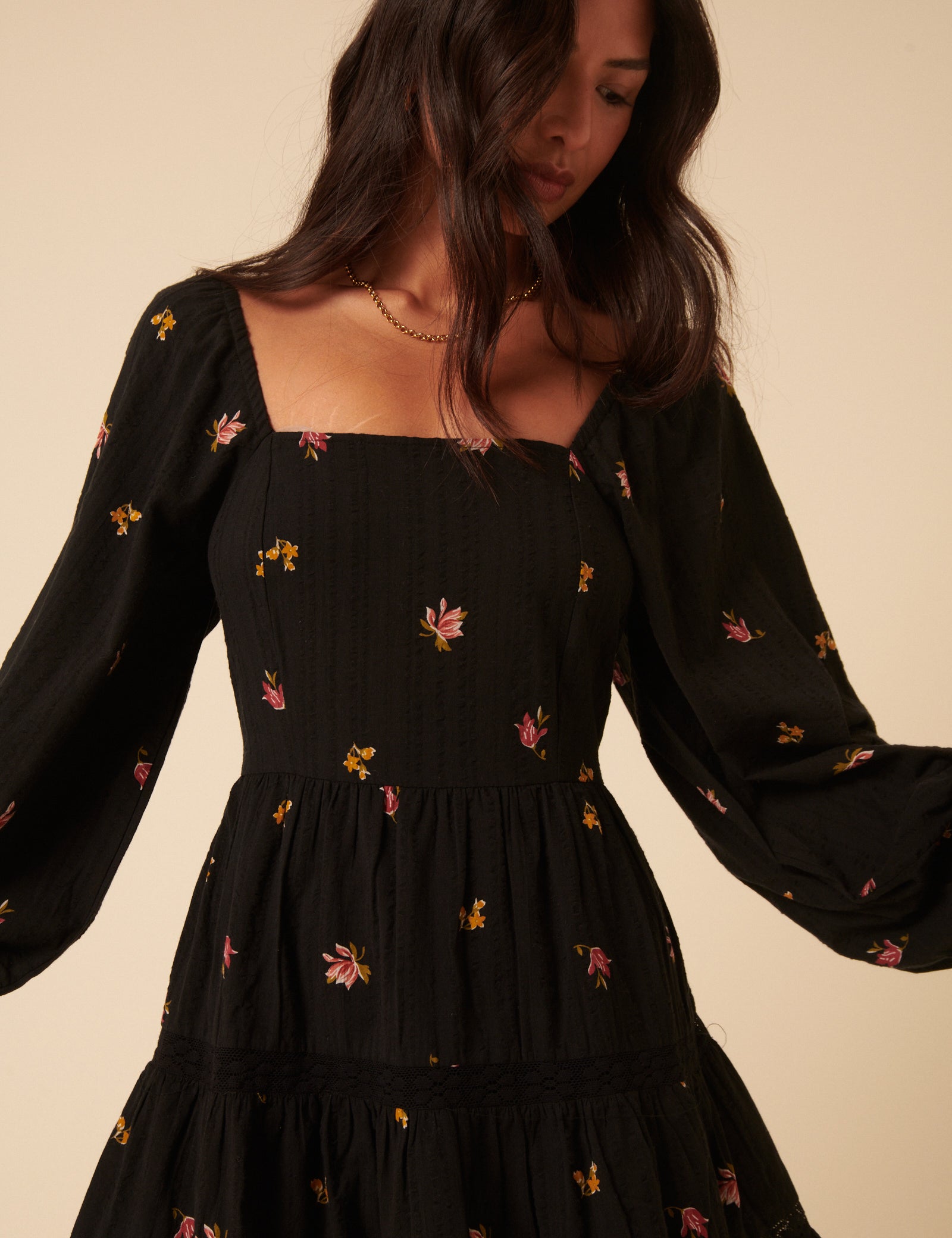 Black Floral Tiered Whitley Mini Dress