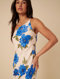 Cream One Shoulder Floral Ellis Midi Dress