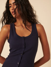 Navy Ribbed Scoop Neck Midi Dress