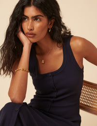 Navy Ribbed Scoop Neck Midi Dress