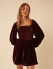 Burgundy Velvet Balloon Sleeve Jupiter Mini Dress