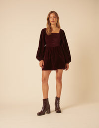 Burgundy Velvet Balloon Sleeve Jupiter Mini Dress