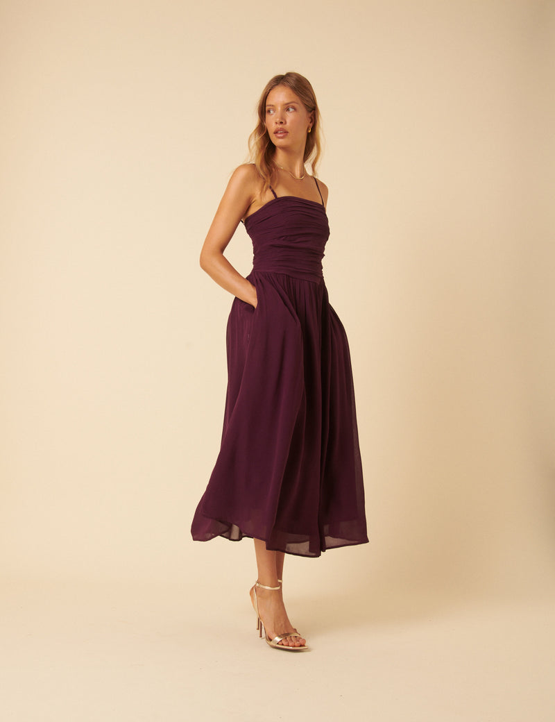 Purple Bandeau Felicity Midi Dress