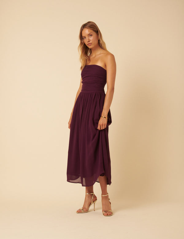 Burgundy Bandeau Felicty Midi Dress