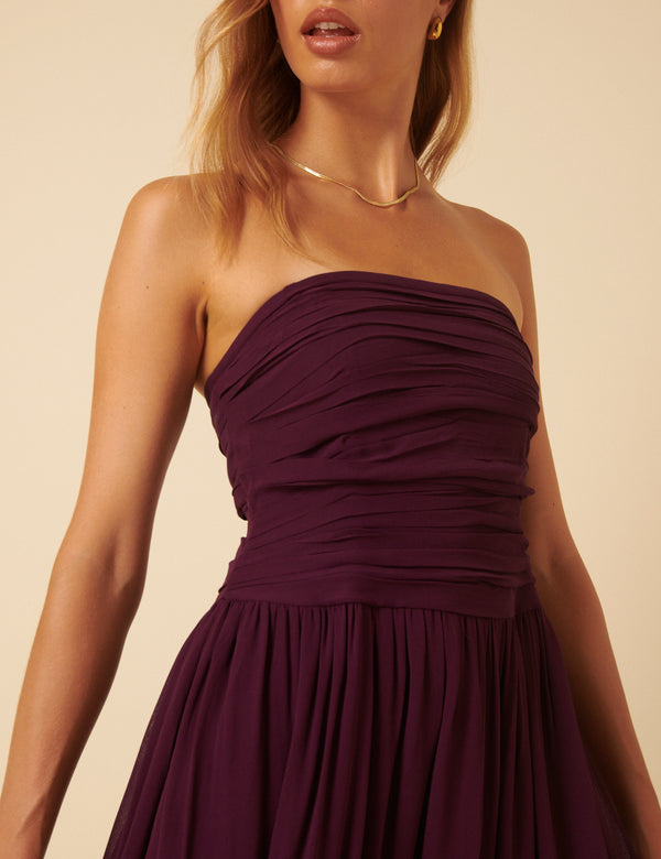 Burgundy Bandeau Felicty Midi Dress