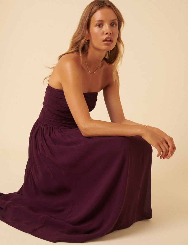 Purple Bandeau Felicity Midi Dress