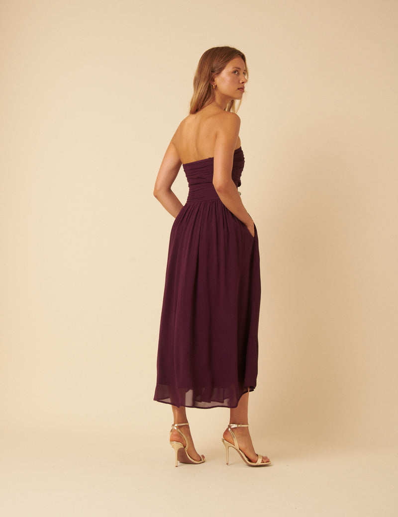 Purple Bandeau Felicity Midi Dress