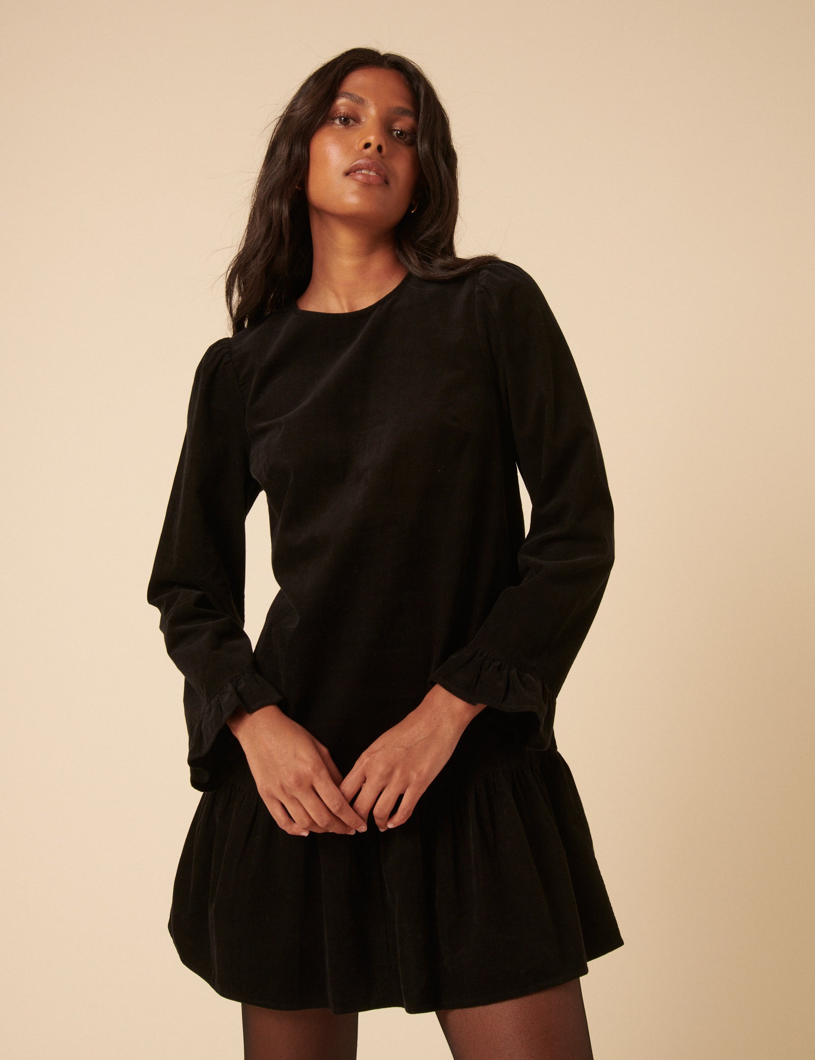 Black Cord Long Sleeve Tiana Mini Dress Black Cord Long Sleeve Tiana Mini Dress