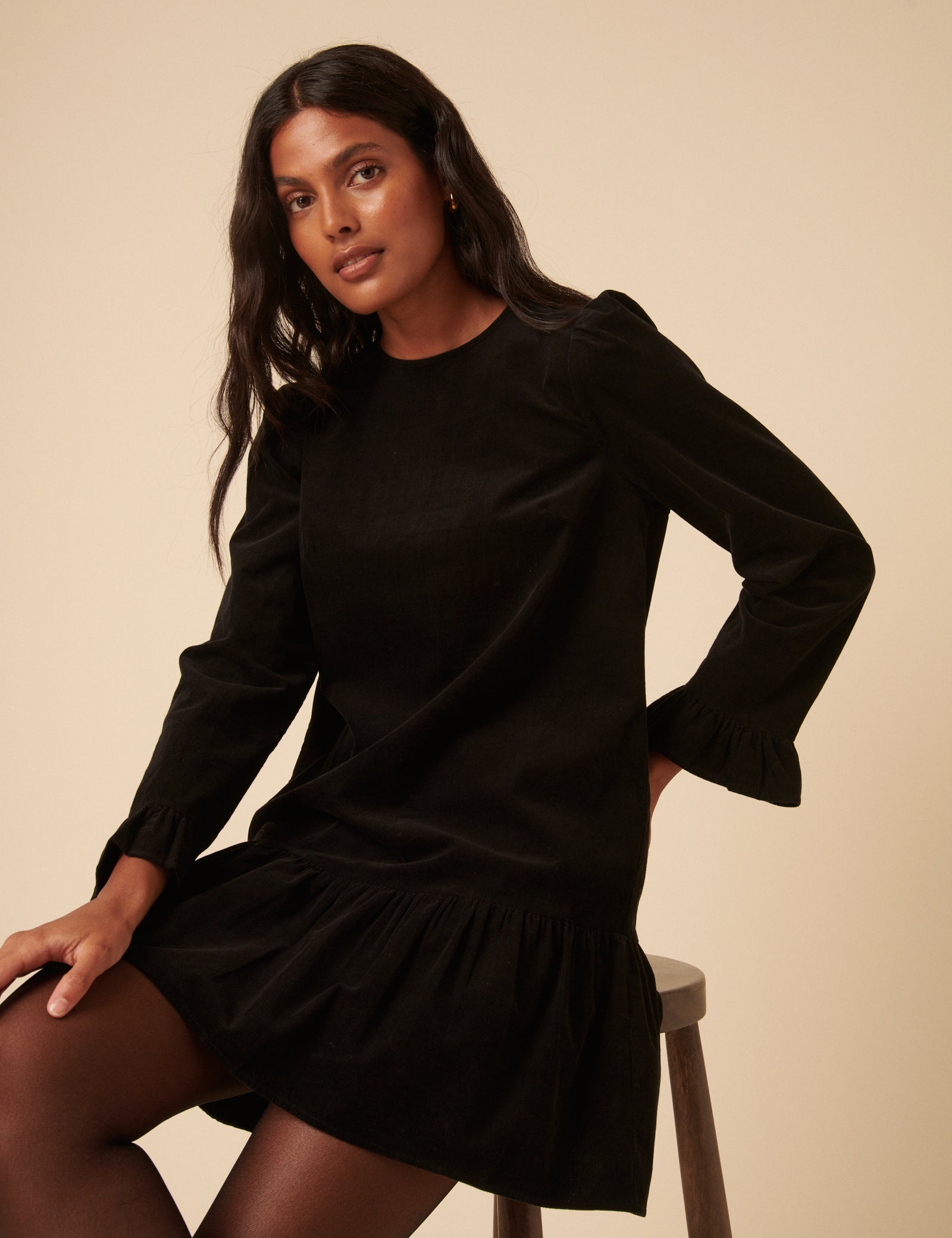 black tea dress long sleeve Black Tea-Length Layering Dress | Modest Dress