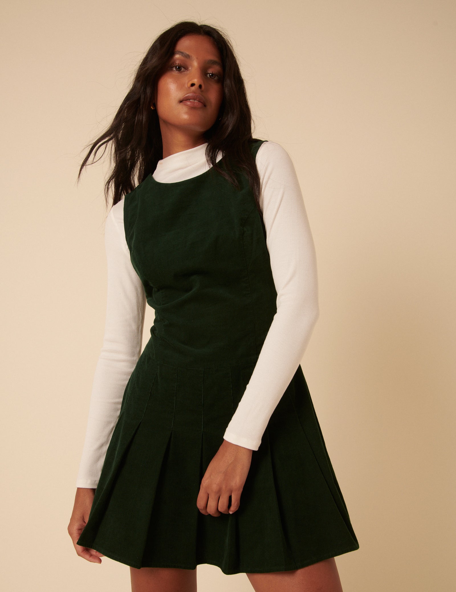 Forest Green Cord Merida Pinafore Mini Dress Forest Green Cord Merida Pinafore Mini Dress