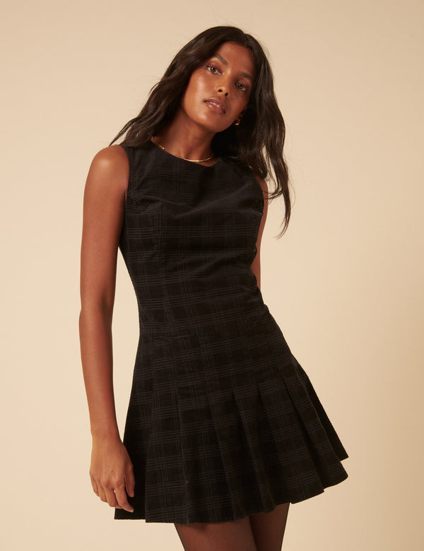 Black Check Cord Merida Pinafore Mini Dress