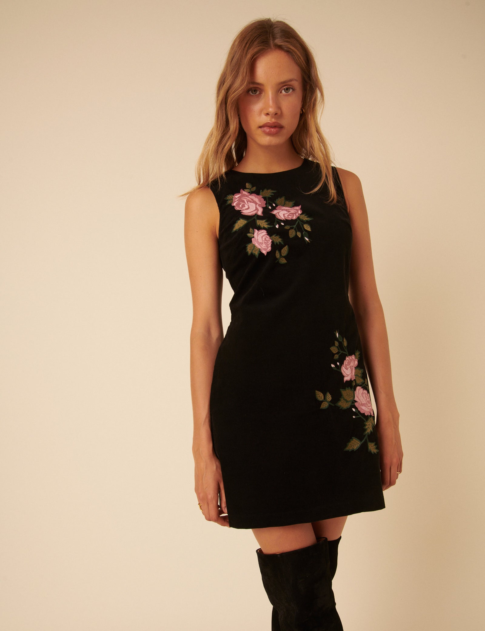 Black Floral Cord Kendall Mini Dress