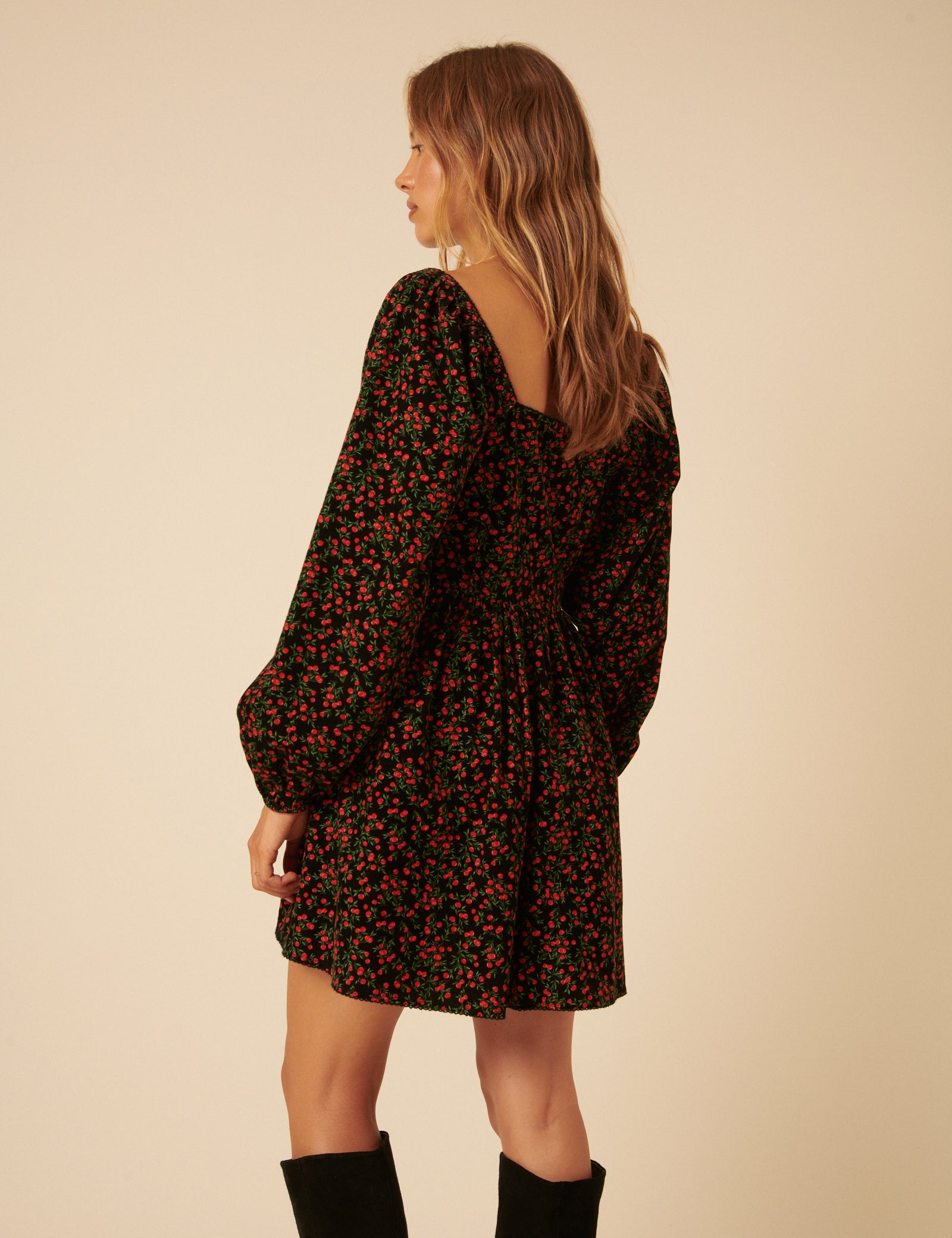 Black Cherry Print Raya Mini Dress