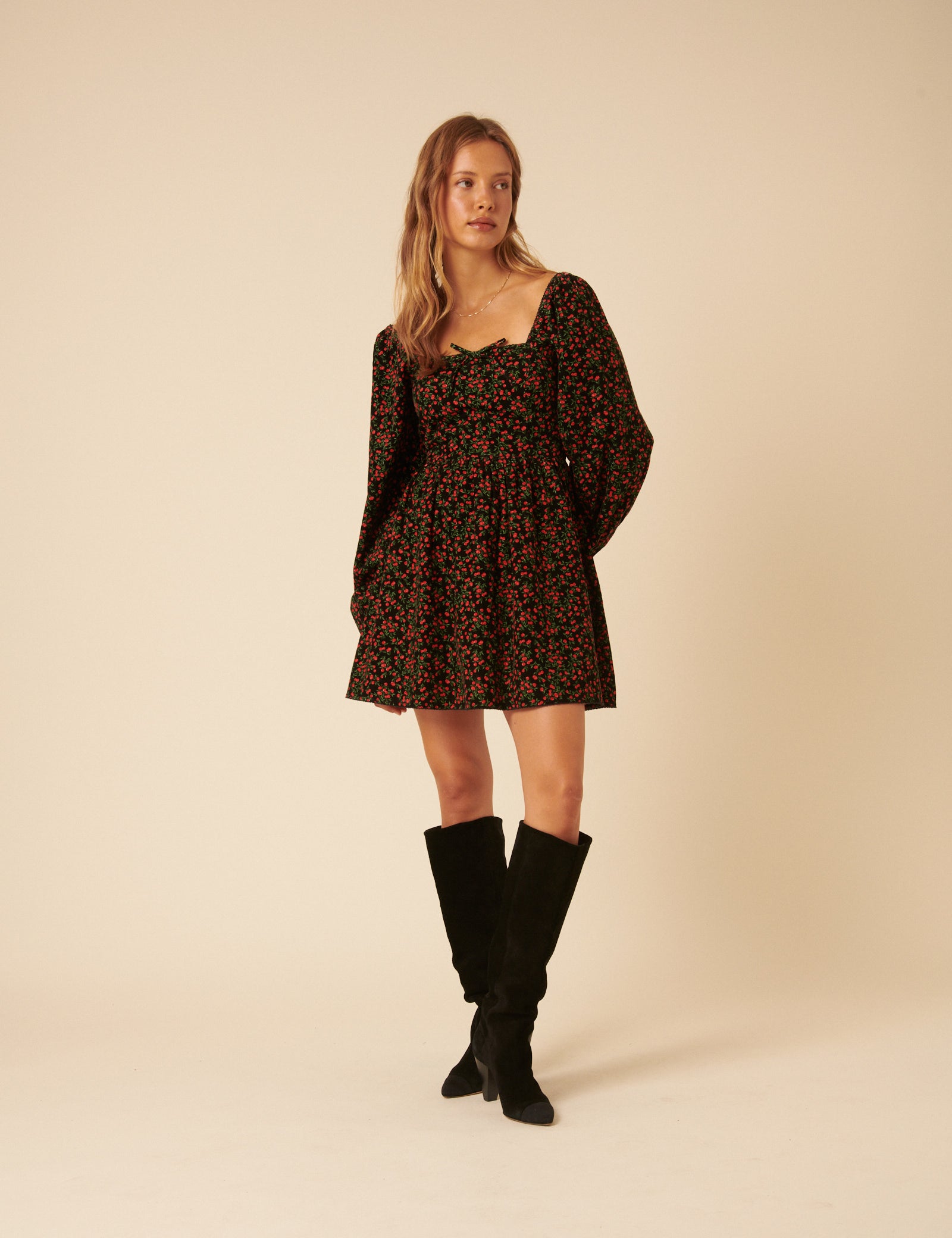 Black Cherry Print Raya Mini Dress
