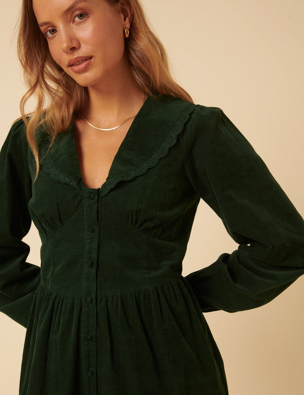 Green Cord Peter Pan Collar Meghan Mini Dress