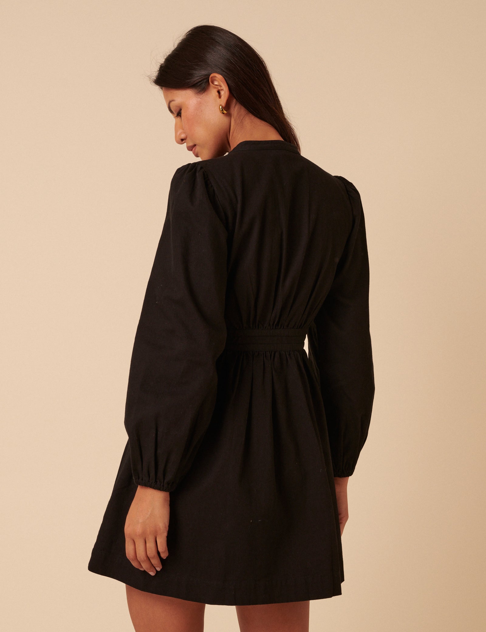 Black Denim Pintuck Tillie Mini Dress