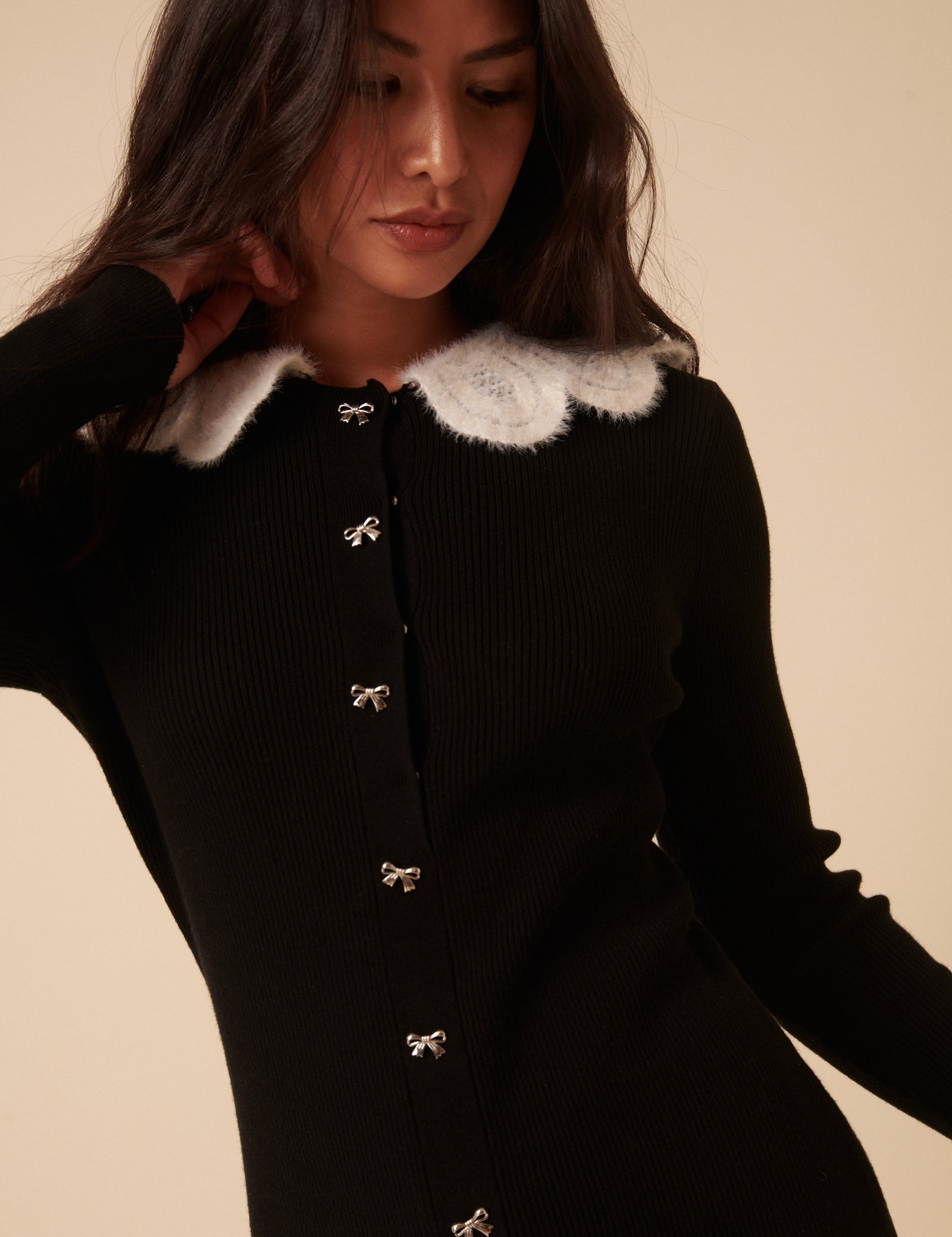 black crochet collar dress Black Crochet Trim Collar Mini Dress