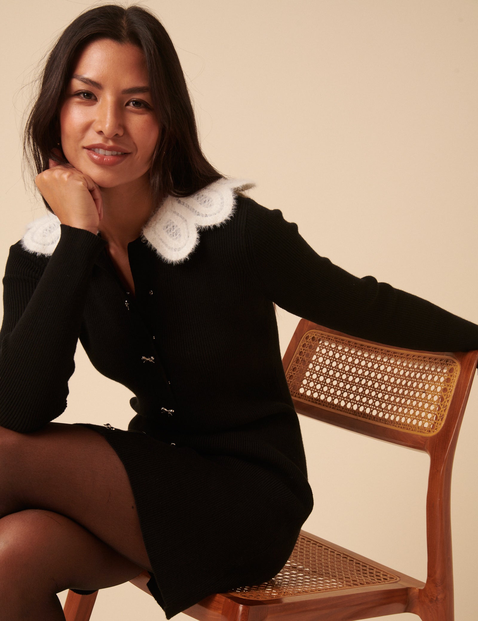 Black Crochet Trim Collar Mini Dress Black Crochet Trim Collar Mini Dress