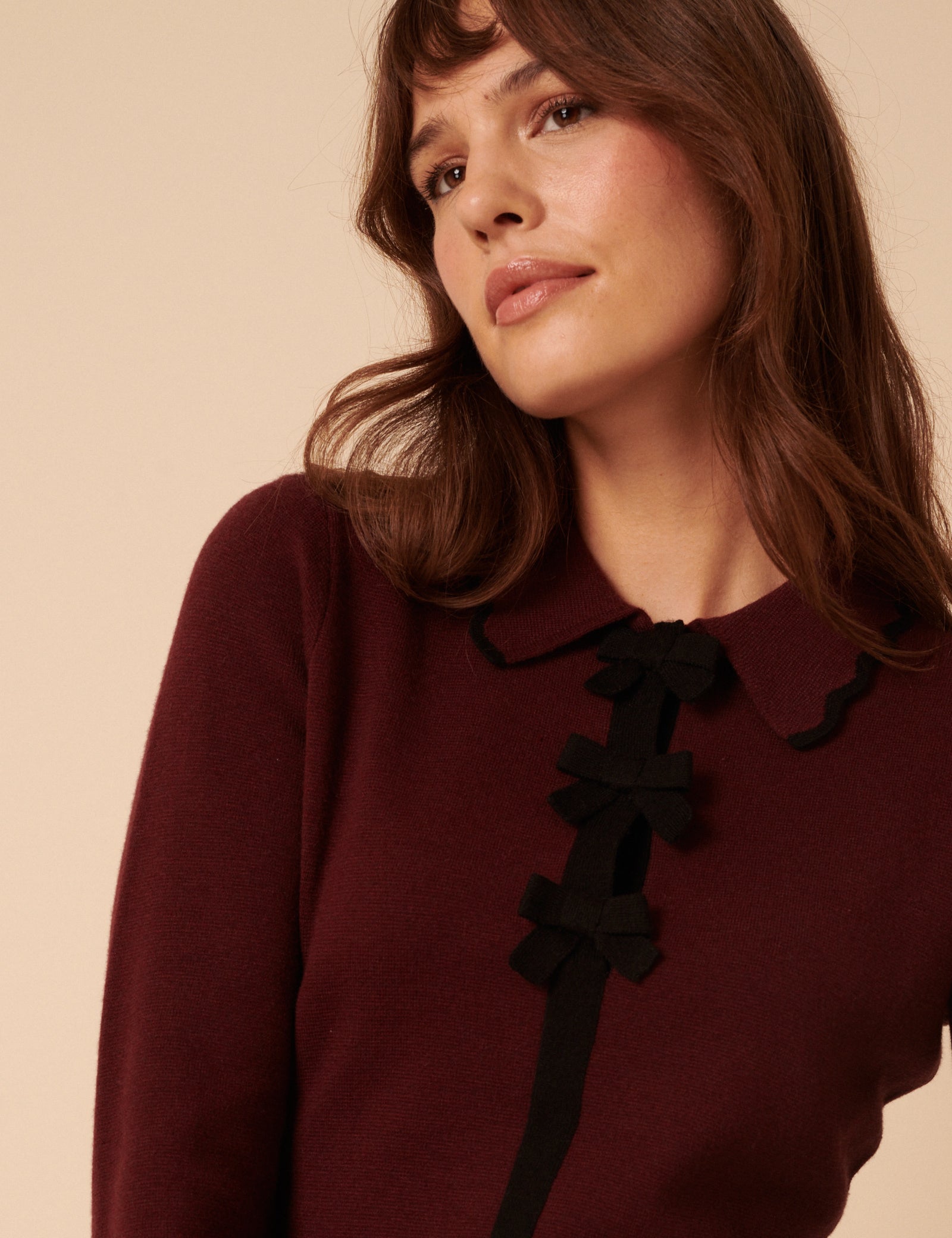 Burgundy Knitted Bow Front Mini Dress