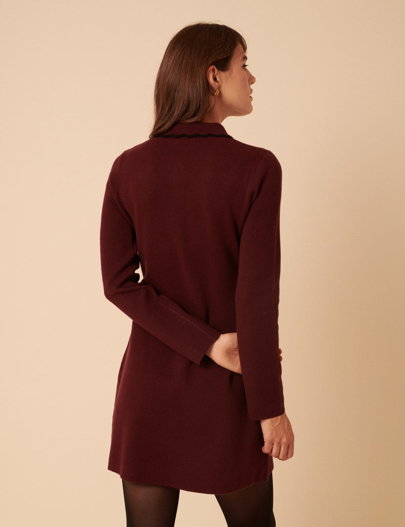 Burgundy Knitted Bow Front Mini Dress