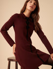 Burgundy Knitted Bow Front Mini Dress