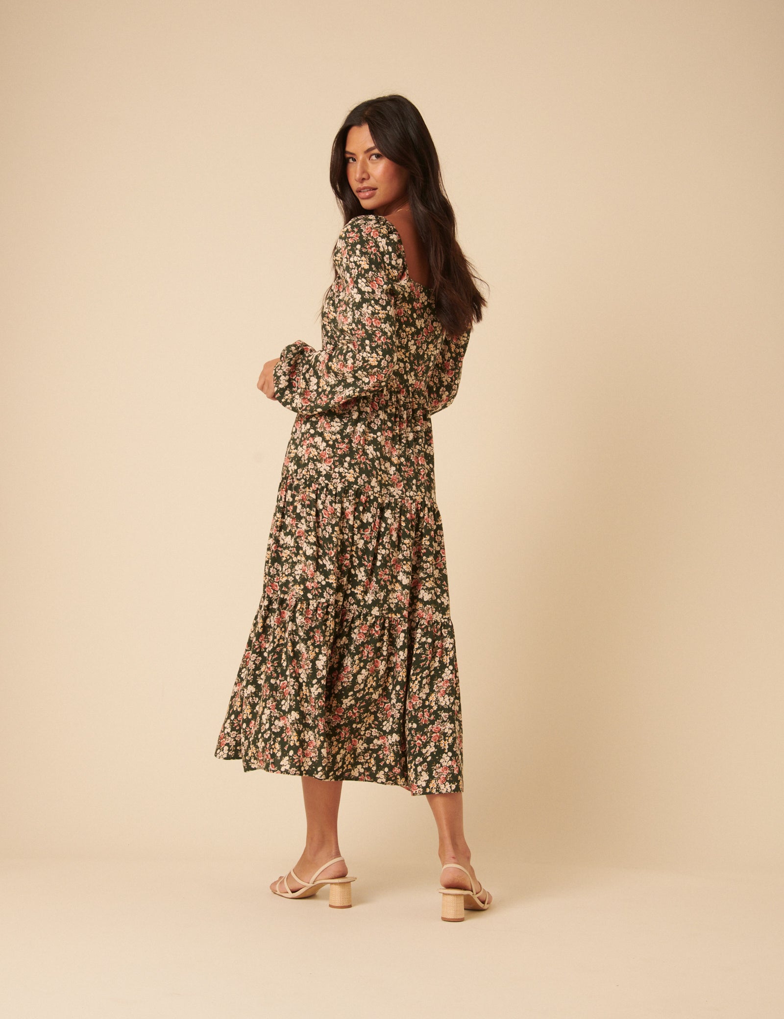 Black Floral Long Sleeve Maud Midi Dress Black Floral Long Sleeve Maud Midi Dress