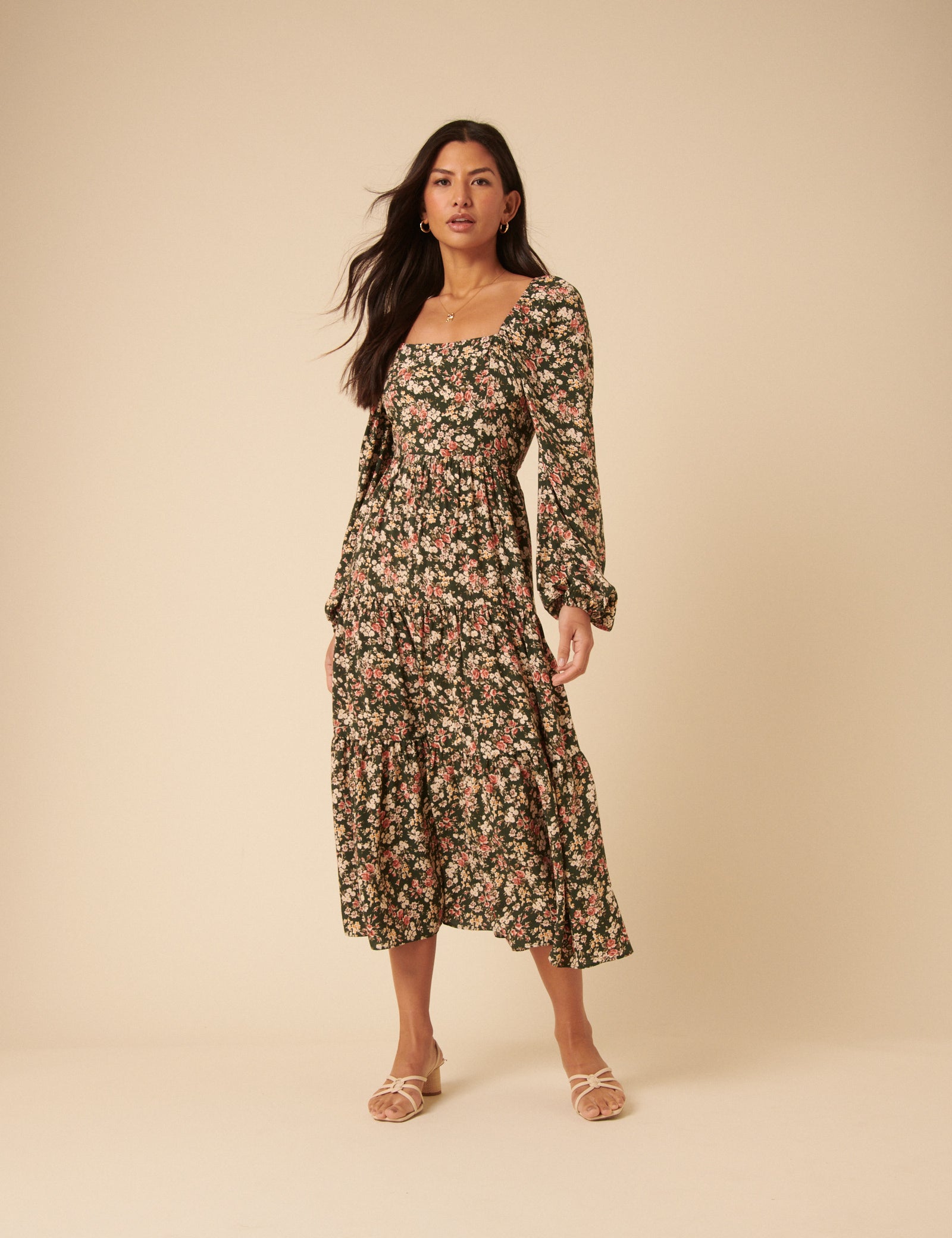 Black Floral Long Sleeve Maud Midi Dress Black Floral Long Sleeve Maud Midi Dress