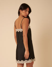 Black Satin Lace Trim Ally Mini Dress