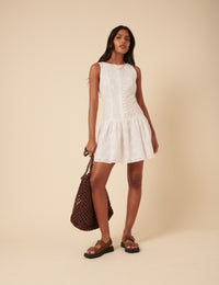 White Broderie Angalise Claudia Mini Dress