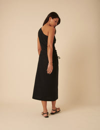 Black Striped One Shoulder Una Midi Dress