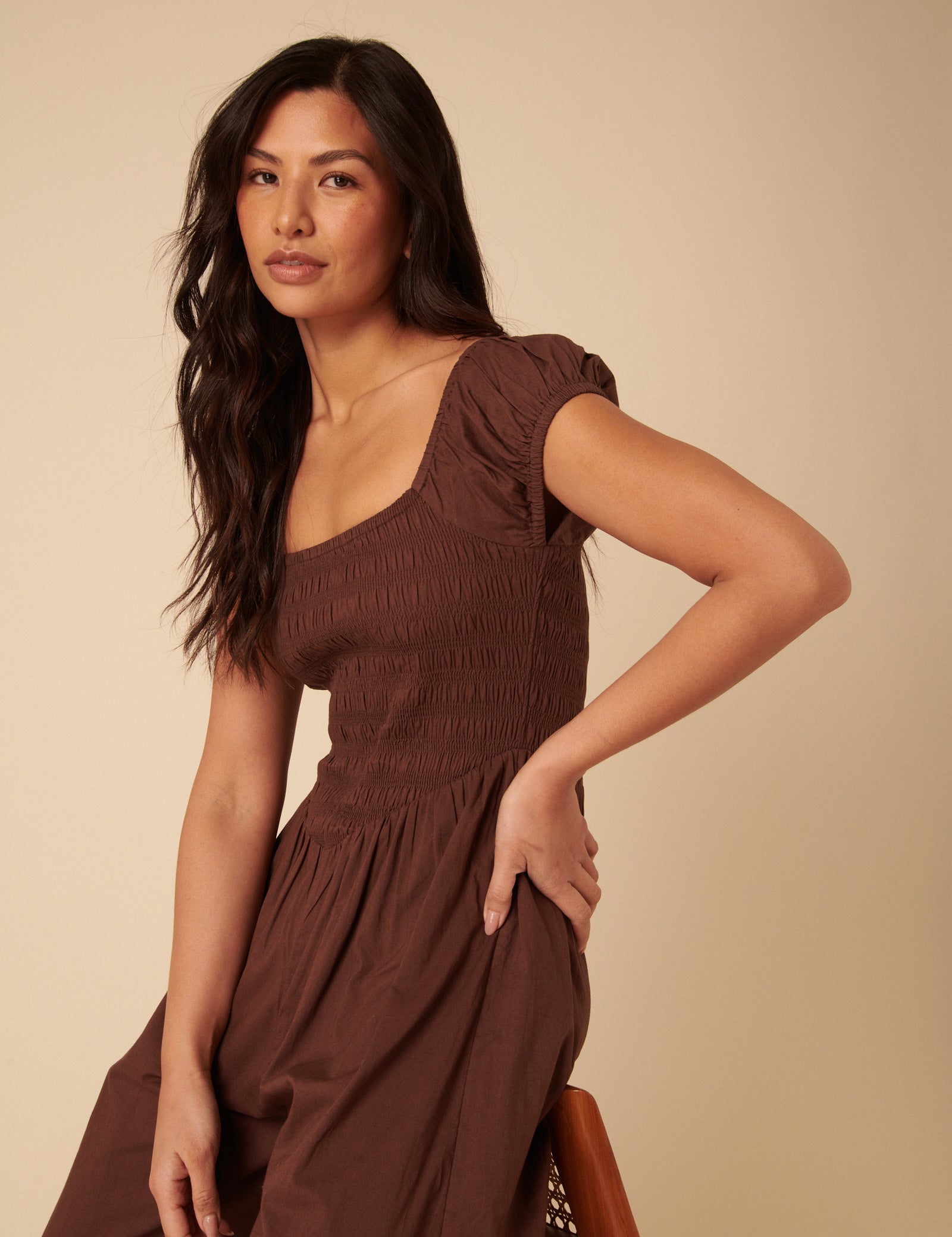 Brown Shirred Bodice Alaska Jumpsuit