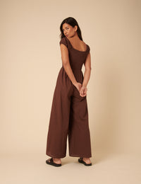 Brown Shirred Bodice Alaska Jumpsuit