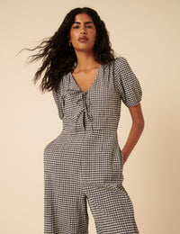 Black Gingham Tie Front Jumpsuit