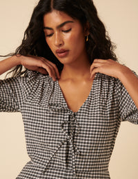 Black Gingham Tie Front Jumpsuit