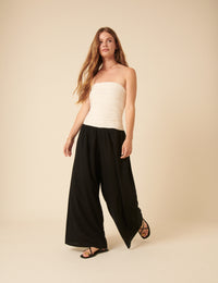 Black Linen-blend Contrast Pleated Bandeau Jumpsuit