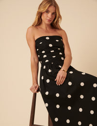 Black Polka Dot Bandeau Felicity Midi Dress