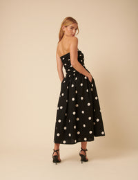 Black Polka Dot Bandeau Felicity Midi Dress