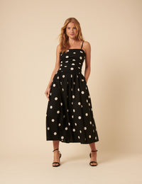 Black Polka Dot Bandeau Felicity Midi Dress