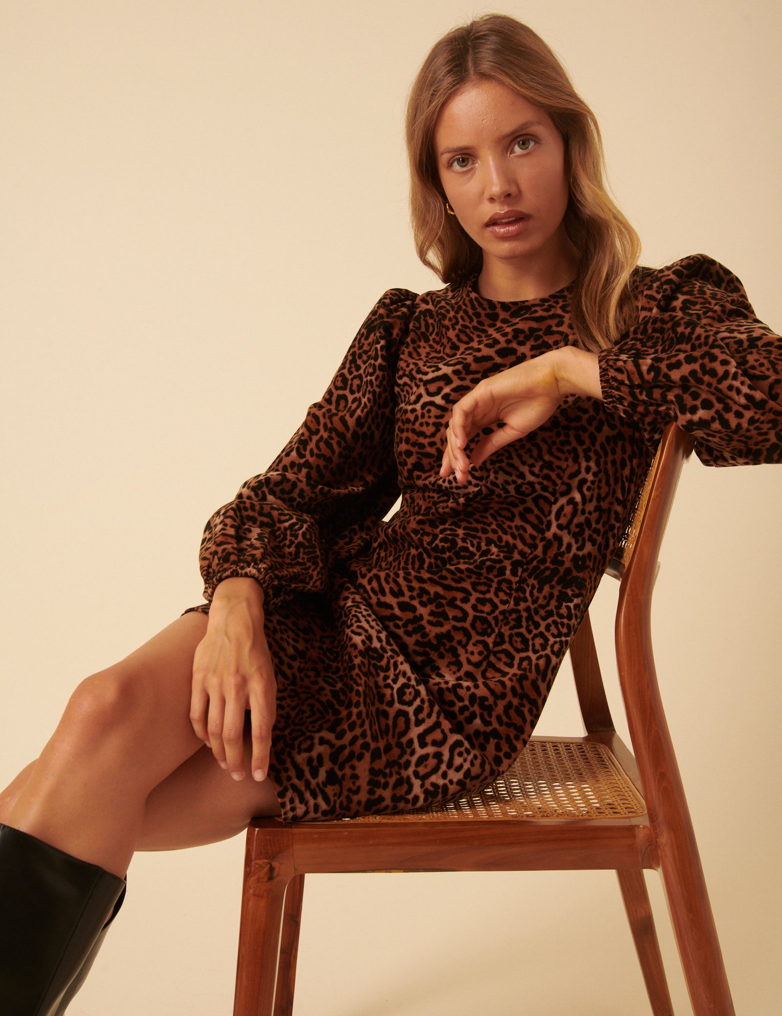 Leopard Print Balloon Sleeve Peggy Mini Dress Leopard Print Balloon Sleeve Peggy Mini Dress