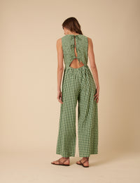 Green Gingham Shirred Ruth Jumpsuit