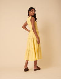 Butter Yellow Sleeveless Tiered Charlie Midi Dress