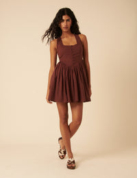 Brown Drop Waist Cora Mini Dress
