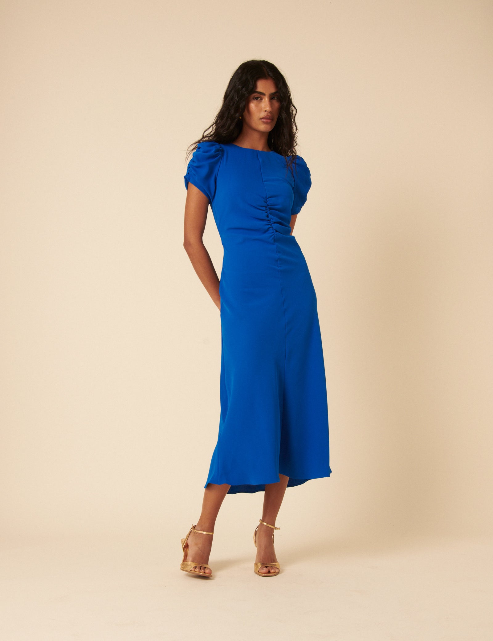 Naomi Midi Dress Short Gathered Sleeve