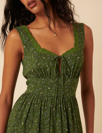 Green Ditsy Floral Tiered Heather Midi Dress