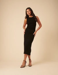 Black Ruched Jersey Midi Dress