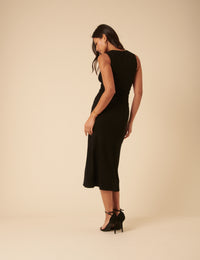 Black Ruched Jersey Midi Dress
