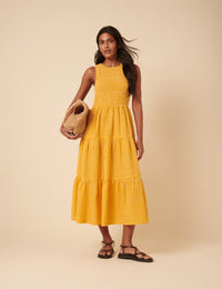 Yellow Gingham Sleeveless Tiered Charlie Midi Dress
