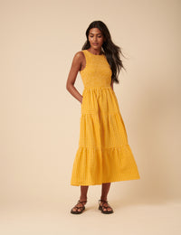 Yellow Gingham Sleeveless Tiered Charlie Midi Dress